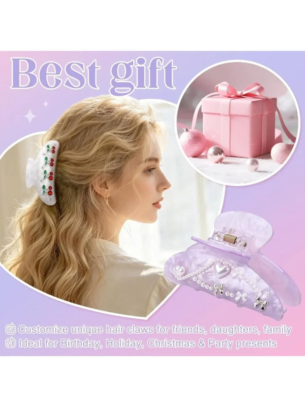 8 Pack Acrylic Claw Clips Set - Strong Hold Hair Barrettes for All Hair Types
